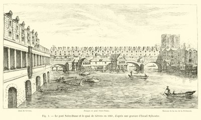 A Ponte de Notre-Dame e o Quai de Gevres em 1660, após uma gravura de Isrel Sylvestre de French School