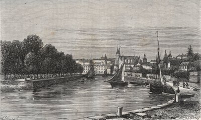 Le port de Vannes (Morbihan, França)// O porto de Vannes (Morbihan, França) - gravura em "La France illustree: geographie, histoire, administration statistique" de V.-A. Malt-Brown. 1884 de French School