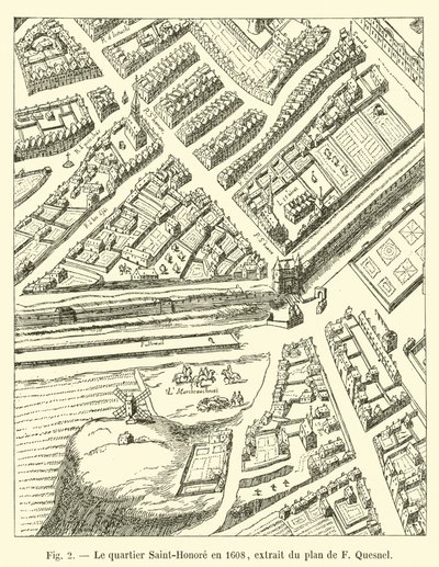 O distrito de Saint-Honoré em 1608, tirado do plano de F Quesnel de French School