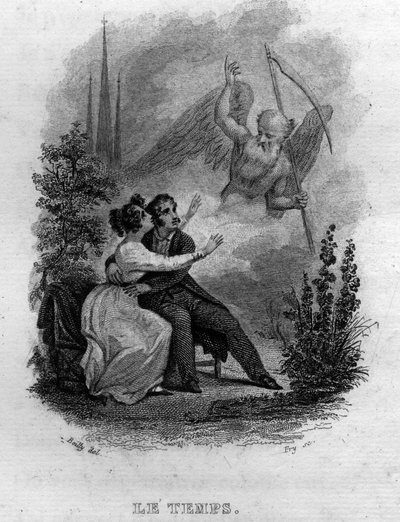 Le temps Chanson de Beranger em "Oeuvres complete" (1834) de Pierre Jean de Beranger (1780-1857), poeta e compositor francês. de French School
