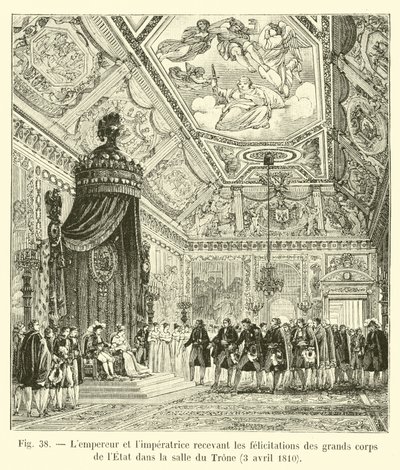 O imperador e o limperator recebendo os parabéns dos grandes corpos do Estado no Hall of the Trone, 3 de abril de 1810 de French School