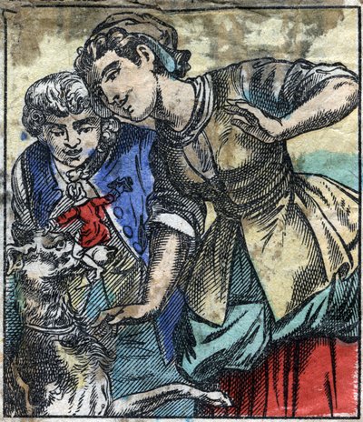Lemuel Gulliver, na terra dos gigantes de Brobdingnag. Ilustração para "Gulliver