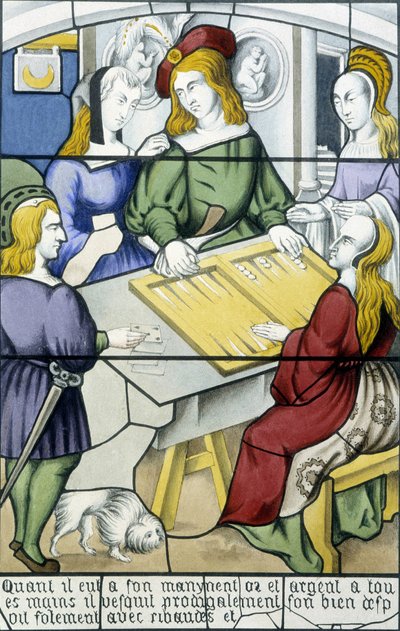 O filho pródigo: O jogo do Tic-trac na Idade Média em "Histoire de la peinture sur verre" de Ferdinand de Lasteyrie, ed. Paris 1853 de French School