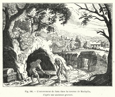 O enterro de Sara na caverna de Machpela, a partir de uma gravura antiga de French School