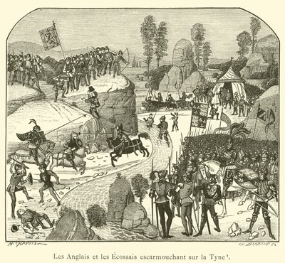 A escaramuça inglesa e escocesa sobre o Tyne (gravura) de French School
