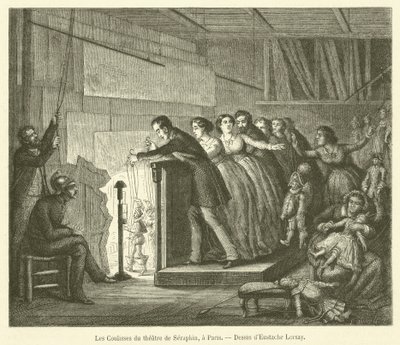 Nos bastidores do teatro de Seraphin, em Paris (gravura) de French School