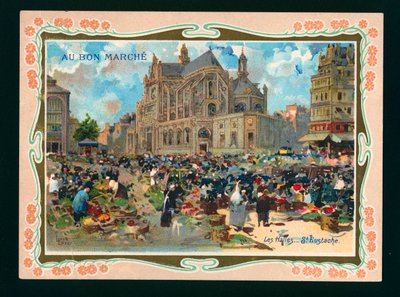 Les Halles e a igreja de St. Eustache, Paris (cromolitografia) de French School