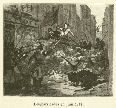 As barricadas em junho de 1848 (gravura) de French School