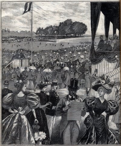 Les courses de lyon (Autódromos de Lyon) - após o grande prémio - gravura em "Le Progres illustrious" de 1895 de French School