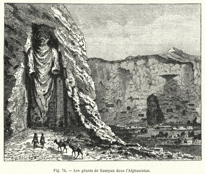 Os Bamyan Giants no Afeganistão (gravura) de French School