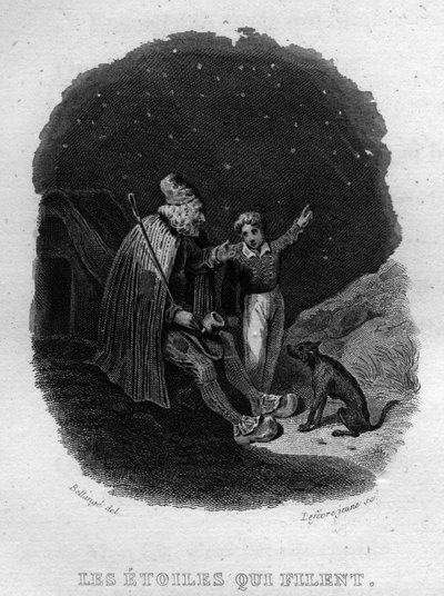 Les stoiles qui filent Chanson de Beranger in "Oeuvres complete" (1834) de Pierre Jean de Beranger (1780-1857), poeta e compositor francês. de French School