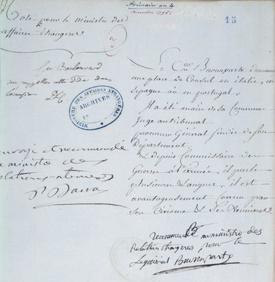 Carta de recomendação assinada por Napoleão Bonaparte (1769-1821) para seu irmão, Joseph (1768-1844) dezembro de 1795 de French School