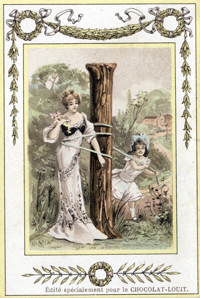 Carta representando uma mãe e uma filha brincando, final do século XIX (cromolitografia) de French School