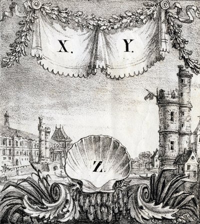 Letras X, Y e Z: Paris em 1500 - "Alphabet Picturesque des Monumens de Paris" c.1840 (gravura) de French School