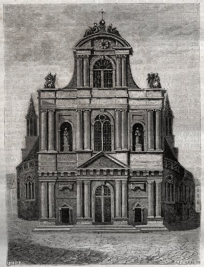 A igreja de Saint Gervais Saint Protais (Saint-Gervais-Saint-Protais) (fachada de Clemente II Metezeau) Paris (4º arr) Gravação em "Histoire physique, civile et morale de Paris: depuis les premiers temps historiques à nos jours" de Jacques Antoine Dulaure de French School