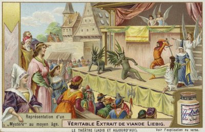 Cartão Liebig com uma representação de um mistério medieval de French School