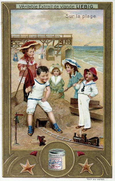 Liebig chromolithography série "Beach Game" de crianças. sd. Século XIX de French School