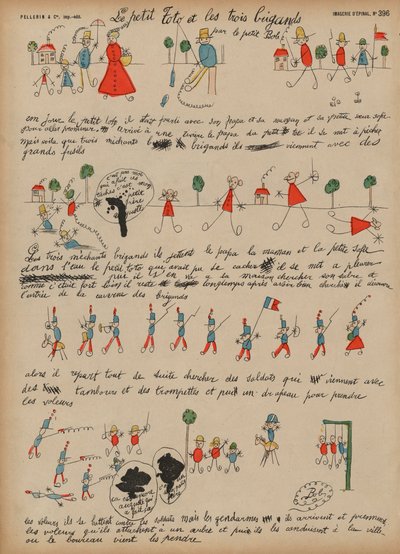 Pequeno Toto e os três bandidos (gravura colorida) de French School