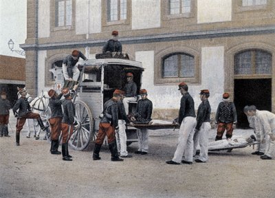 Carregar os feridos numa ambulância - em "Álbum Militar" - Comboio da Tripulação de French School