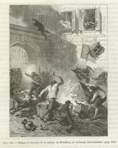 Saques e queima de uma casa durante a Revolução Francesa de French School