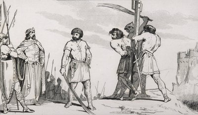 Lord Bodillon é chicoteado depois de reclamar sobre o aumento de imposto de Childeric II (653-73), de &39;Histoire de France&39; por Colart, publicado c.1840 de French School