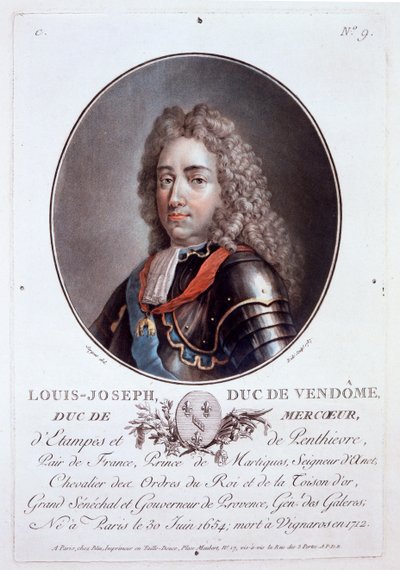 Louis-Joseph, Duque de Vendome, de retratos de grandes homens, mulheres ilustres e assuntos memoráveis da França, publicado em 1787-92. de French School