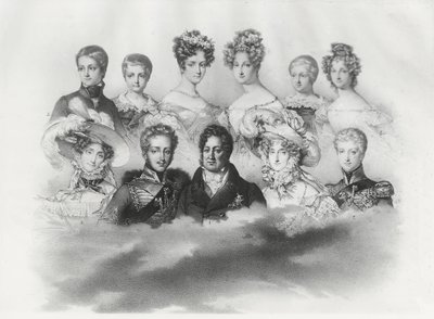 Louis-Philippe I e sua família em 1830 (gravura) de French School