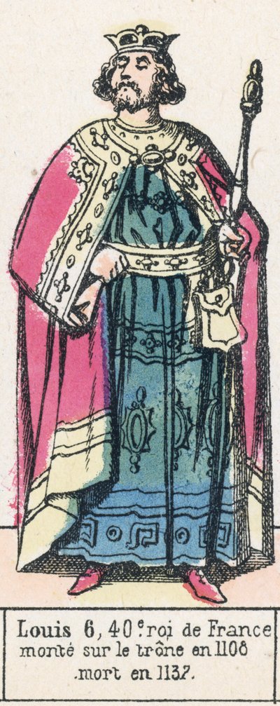 Luís 6, 40º rei da França, subiu ao trono em 1108, morreu em 1137 (gravura colorida) de French School
