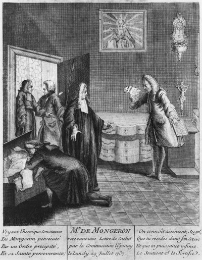 Louis Basil Carré de Montgeron recebe uma lettre de cachet do rei Luís XV de 1737 de French School