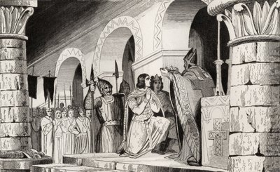 Luís III (863-82) e Carlomano (865-84) coroados juntos, de &39;Histoire de France&39; por Colart, publicado em 1840 de French School