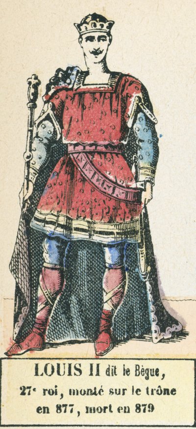 Luís II, conhecido como o Begue, 27º rei, subiu ao trono em 877, morreu em 879 (gravura colorida) de French School