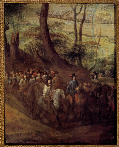 Luís II de Bourbon, Príncipe de Conde (Bourbon-Conde) (Grand Conde) (1621-1686) ou Duque de Enghien, sitiando uma cidade Pintura da Escola Francesa do século XVII. Sol 0,73x0,58 m de French School