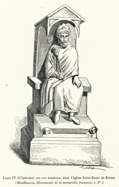 Luís IV de Outremer na sua tumba na igreja de Saint-Remi em Reims (gravura) de French School