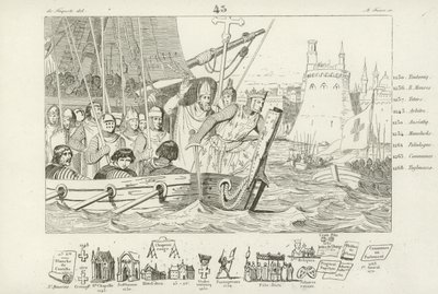 Luís IX da França liderando o ataque a Damietta, Egito, 7ª Cruzada, 1249 de French School