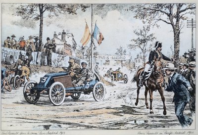 Louis Renault dirigindo na corrida de Paris para Madri de 1903, c.1903 de French School