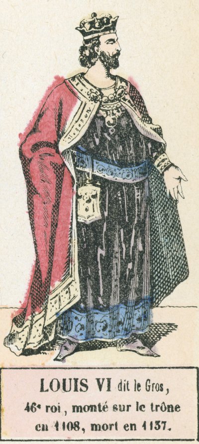 Luís VI, o Gordo, 46º rei, subiu ao trono em 1108, morreu em 1137 (gravura colorida) de French School