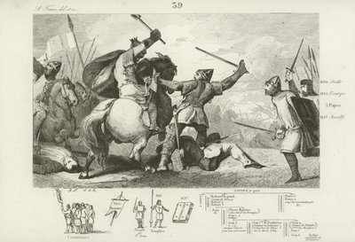 Luís VI da França lutando contra os ingleses na Batalha de Brenneville, 1119. de French School