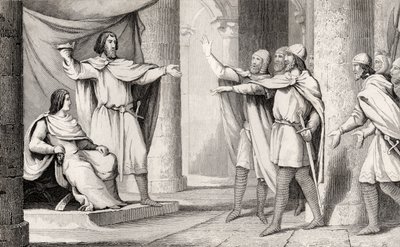 Louis V (967-87), o Mordedor, mostra sua coroa aos seus seguidores, de &39;Histoire de France&39; de Colart, publicada em 1840 de French School
