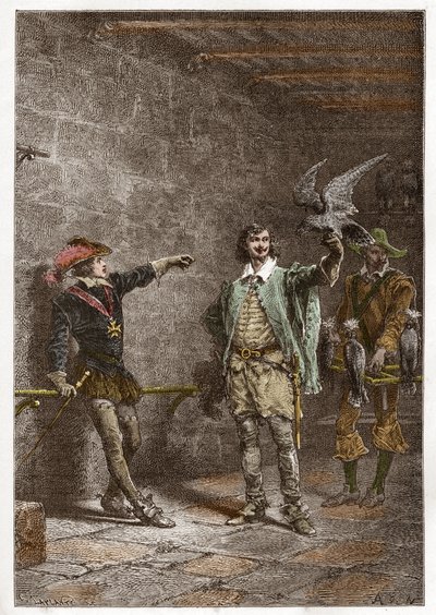 Luís XIII (1601-1643), conhecido como o Justo, de dezesseis anos, e seu favorito Charles d