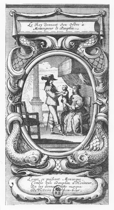 Luís XIII, Rei da França dando ordens a Monsenhor le Dauphin (gravura) de French School