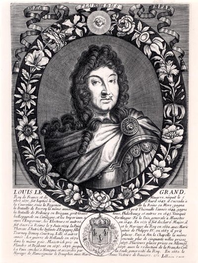 Luís XIV (1638-1715) Rei da França, c.1680 (gravura) (foto a p/b) de French School