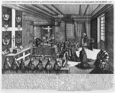 Luís XIV (1638-1715) em seu leito de morte em Versalhes, 1º de setembro de 1715 de French School