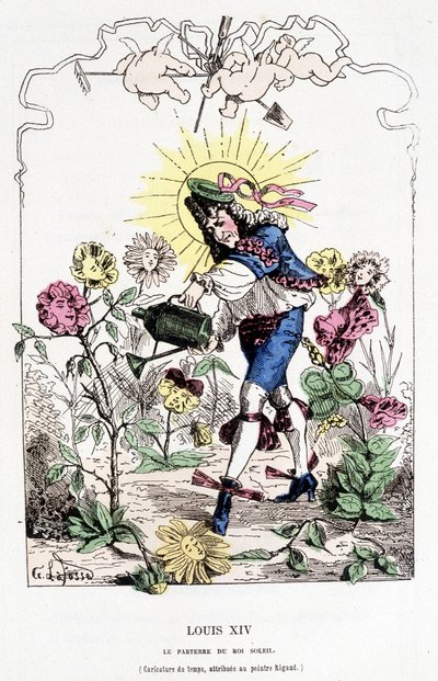 Luís XIV disfarçado de jardineiro - no "Histoire de France Tintamarresque" por Touchatout de French School