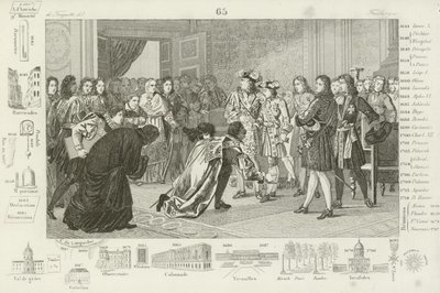 Luís XIV apresentando seu neto, Filipe V, aos enviados espanhóis, como seu novo rei, 1700 de French School