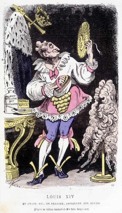 Luís XIV: o grande rei, negligenciado, asticando seu sol - no "Histoire de France Tintamarresque" de Touchatout de French School