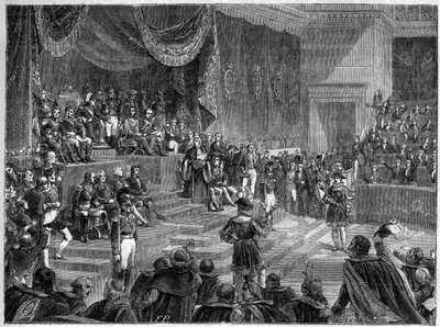 Luís XVIII e o estabelecimento da Monarquia Constitucional - Carta Constitucional de 4 de Junho de 1814 - Luís XVIII preside à abertura da sessão das Câmaras em 4 de Junho de 1814 no Palais Bourbon de Paris - no "Histoire de l