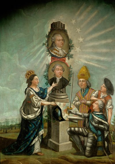 Luís XVI e o seu Ministro das Finanças Jacques Necker, admirado pelos três estamentos de França, Aristocracia, Clero e Burguesia ... de French School