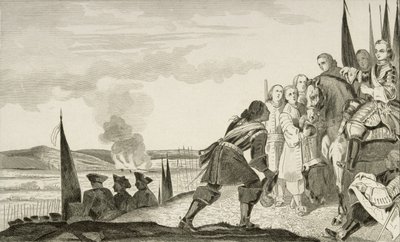 Luís XV (1710-74) na Batalha de Fontenoi em 1745, de &39;Histoire de France&39; por Colart, publicado em 1840 (gravura) de French School