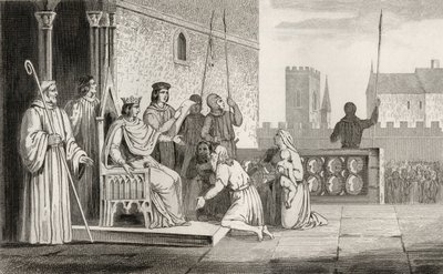 Luís X (1289-1316), o Maligno, emancipa os servos de "Histoire de France", de Colart, publicado em 1840 de French School