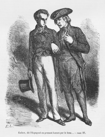 Lucien de Rubempre e Carlos Herrera, ilustração de &39;ilusões perdidas&39; por Honore de Balzac de French School